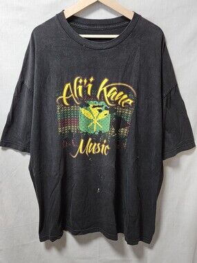 Alii Kane Music Black Graphic Tee with Yellow & Green Print no Tag Sz 2XL
